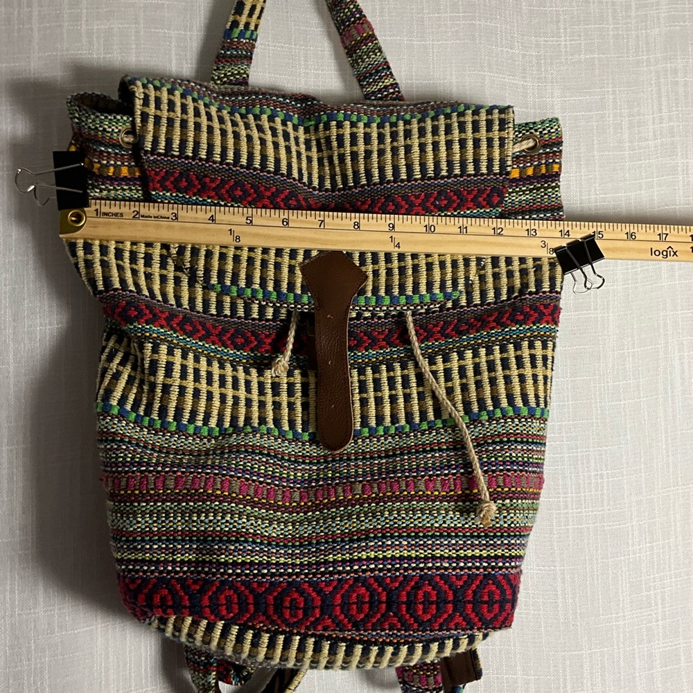 Boho Woven Backpack Multicolor Patterned - Drawst… - image 8